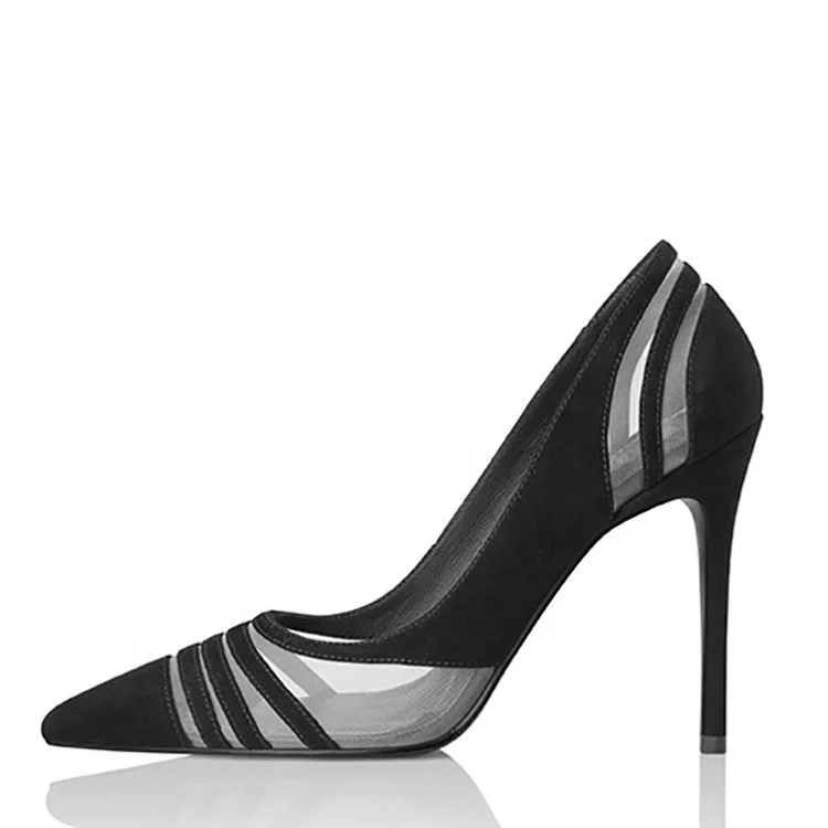 
Wholesale High Quality Sexy Suede Mesh Mixed Striped Lady Stiletto Heels Pump Bridal Party Wedding Shoes Women Pump Shoes 