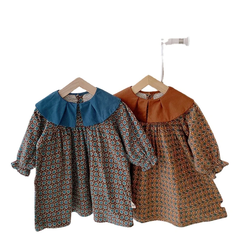 0-6 Years Old Girl Vintage Dress Spring And Sutumn New Foral Skirt Long Sleeve A-Line Skirt For Girls