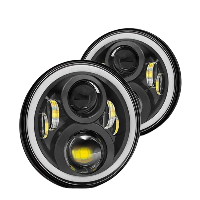 7inch led headlight Angel Eyes RGB Motorcycle Headlight with Hi/Lo Beam Projector Round For Ladas Niva 4X4 Uaz Hunter Hummer