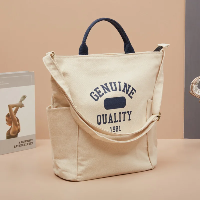 Custom Print White Fashion Travel Canvas Bags Tote Bag Shopping Original Design Grocery Bag Pures Shopper