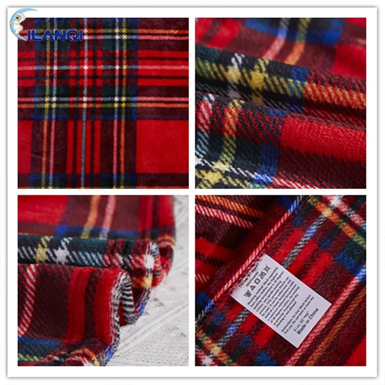 2020 Popular Anti Pilling Red And Black Plaid Printed Thick Warm Flannel Fleece Spring/Autumn Throw Blanket