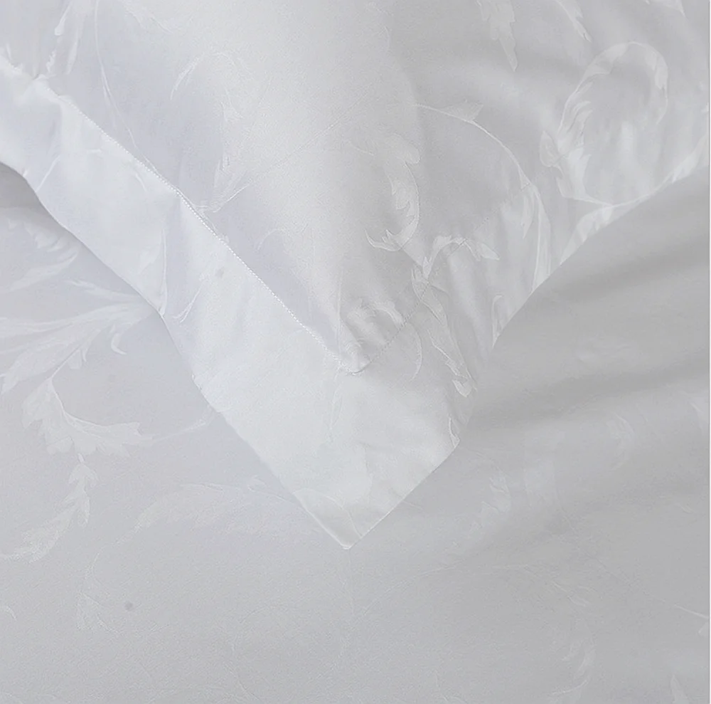 Deeda textile pure white cotton sateen jacquard hotel bedding suppli