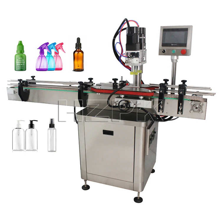 HZPK Pneumatic Cosmetic Water Beverage Dropper Pump Spray Bottle Auto Capping Machine Plastic Cap Closing Round Bottle