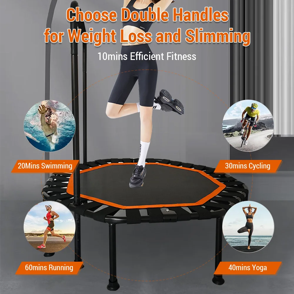 Mini Trampoline for Adults Fitness Foldable 42-In Octagonal Silent Safe and Stable Slingshots