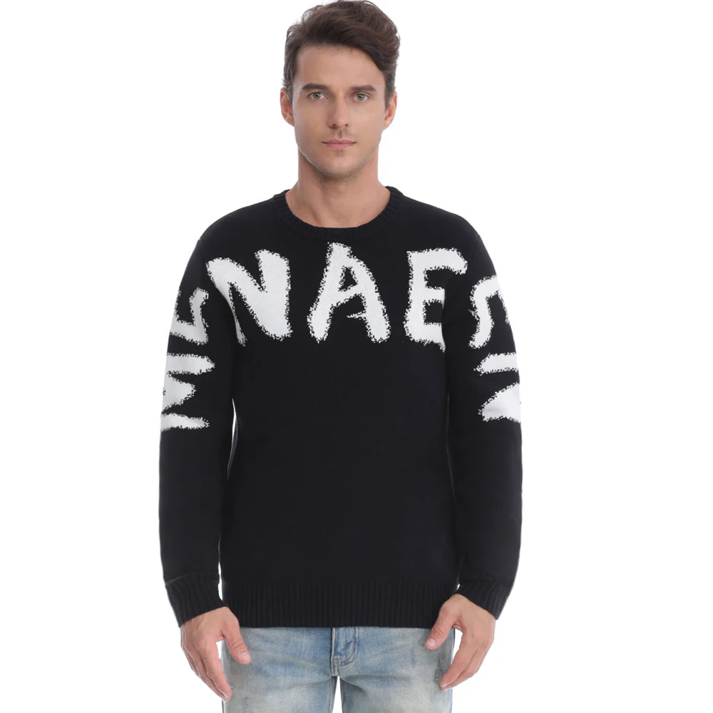 Custom LOGO OEM & ODM men sweater pullover Jacquard Knitted top winter crew neck casual jumper men knitwear custom knit sweater