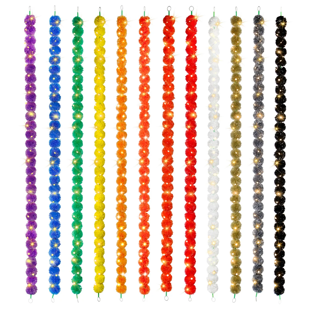 Indian Artificial Marigold Flower Garland LED Light Wedding Backdrop Mantel Dia de Los Muertos Festival Christmas Event Decor