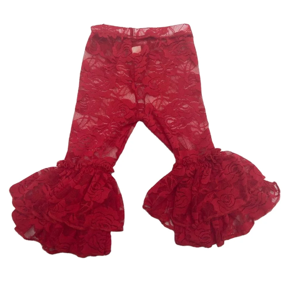 Qingli Oem Popular Style Children Ruffles Leggings Girl Elastic Band Waist Baby Pants Sweet Lace Trousers Pants