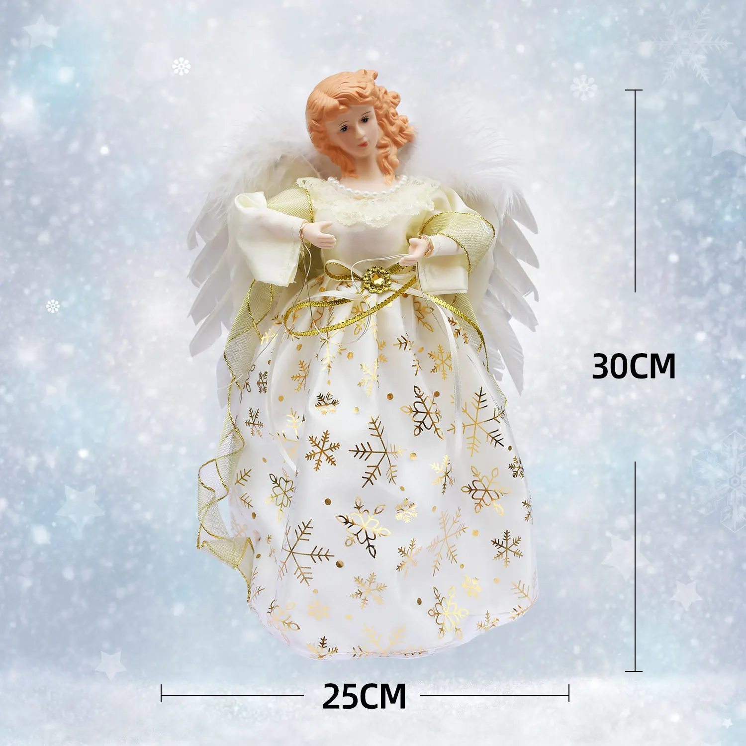 Elegant Christmas Tree Topper Angel With Real Feather Wing Christmas Tree Ornaments & Toppers