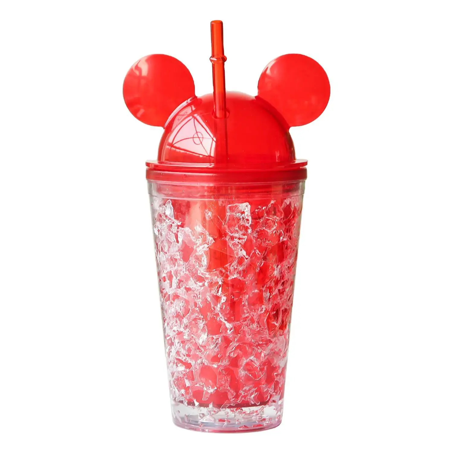 Seaygift 2021amazon hot selling double wall summer fruit juice clear straw water bottle mouse ear shape plastic tumbler cups