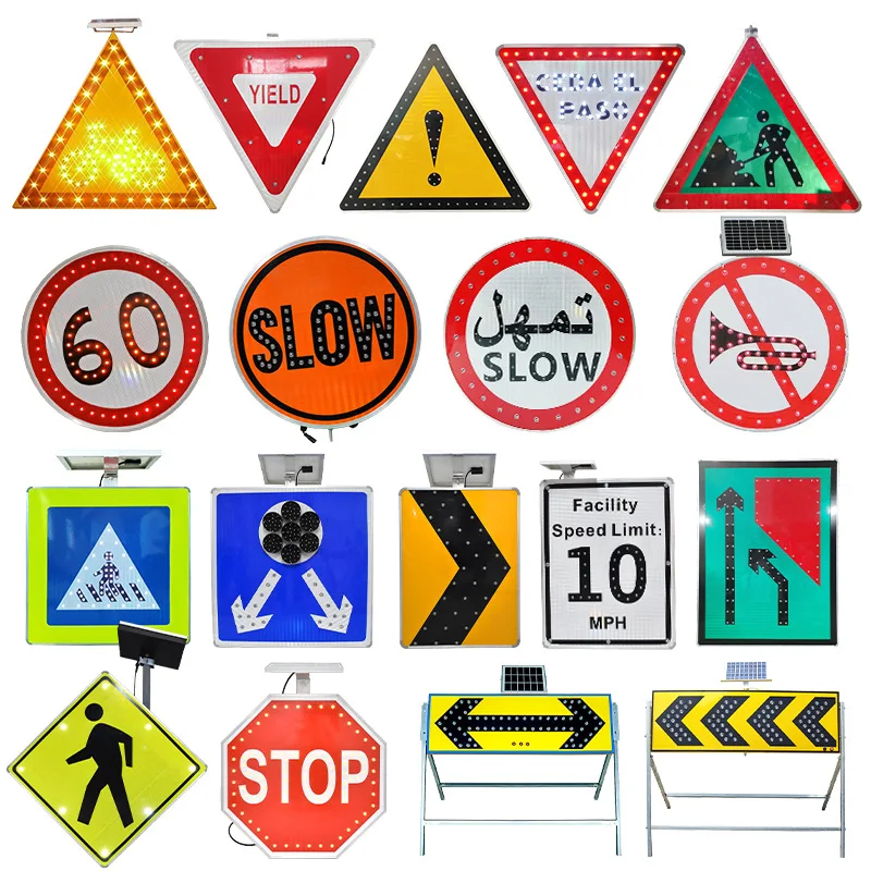 Traffic Reflective Blinking Solar Powered LED School Bus Stop Arrow Signal Metal Road Construction Safety Warning Signs