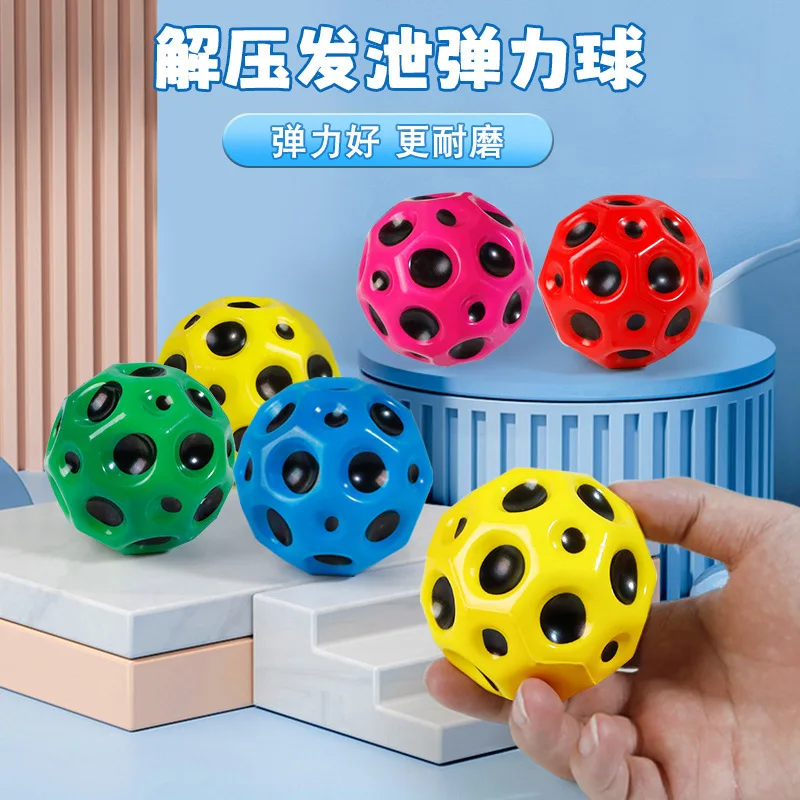 Unisex Anti-Gravity Moon Stone Elastic Ball High Elasticity Meteorite Holed Balls Parent-Child Stall Toys Made Plastic PU