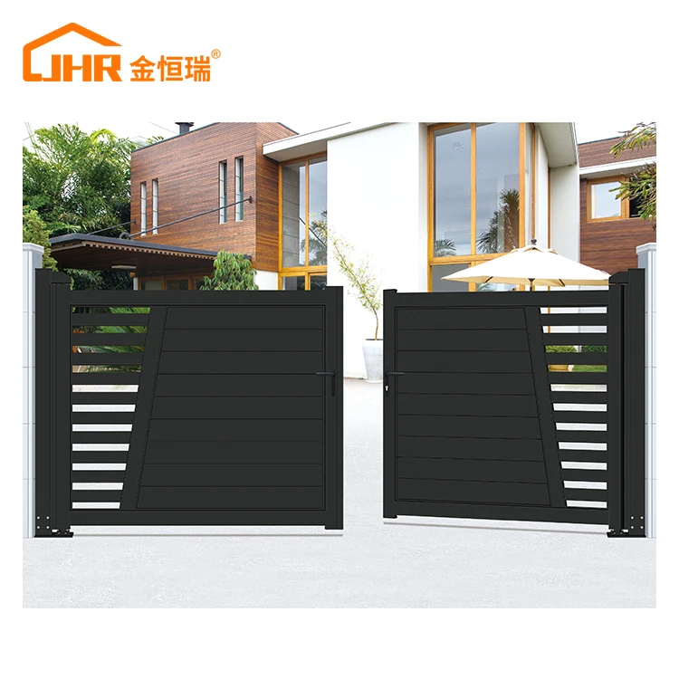 JHR High End Factory Custom Smart Electric Exterior Fancy Villa Private Yard Swing Aluminium Gates For Houses