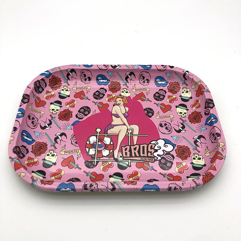Wholesale Custom Printed Logo  Tobacco  Tray Tin Metal Rolling Tray in Stock 180*140