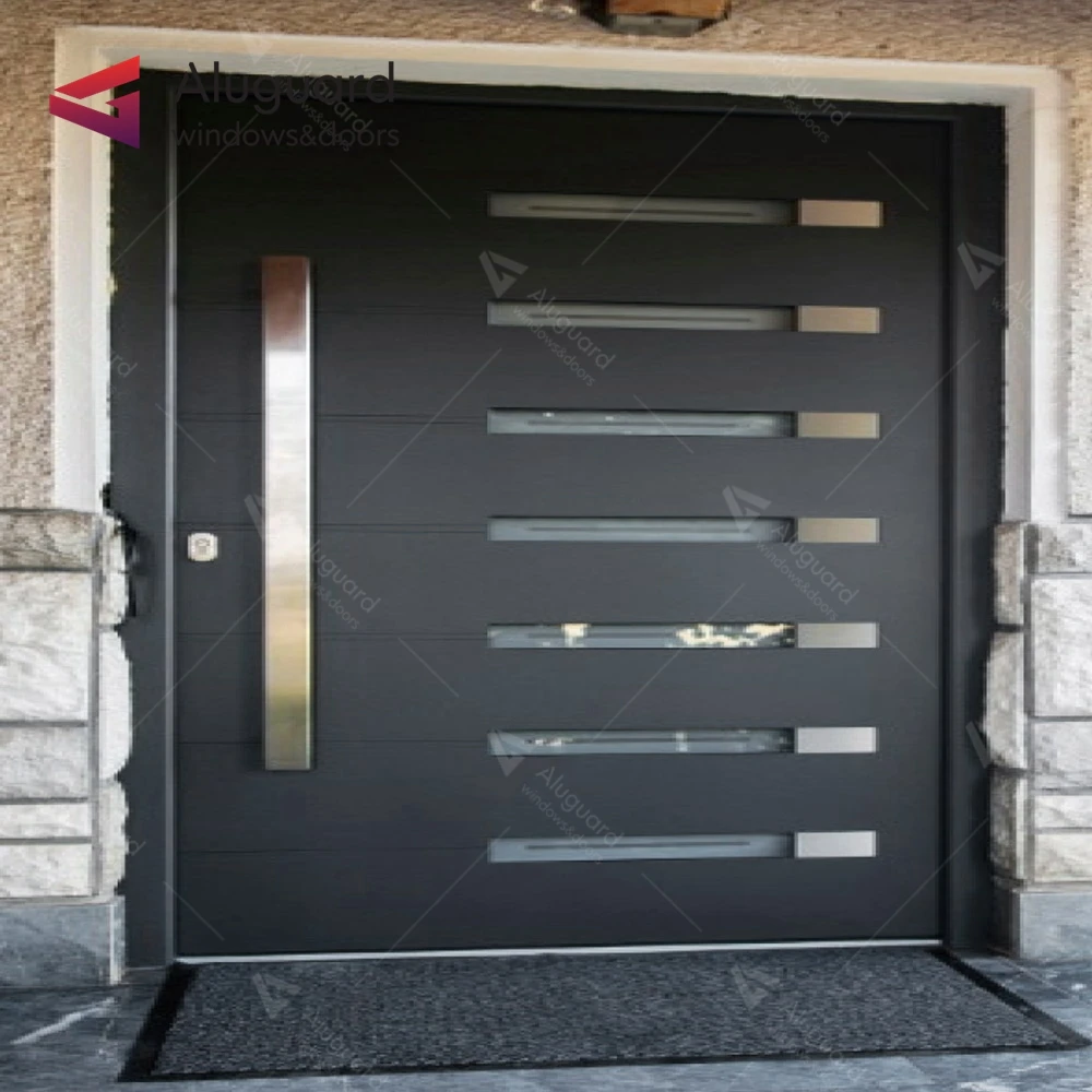 Residential Tempered Glazed Black Wrought Iron French Doors Aluminum For Entrance