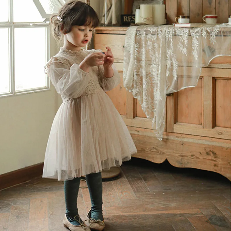 Wholesale Factory Girl Princess Dress New Girl Mesh Embroidered Dress Kids Tulle Balloon Sleeve Dress