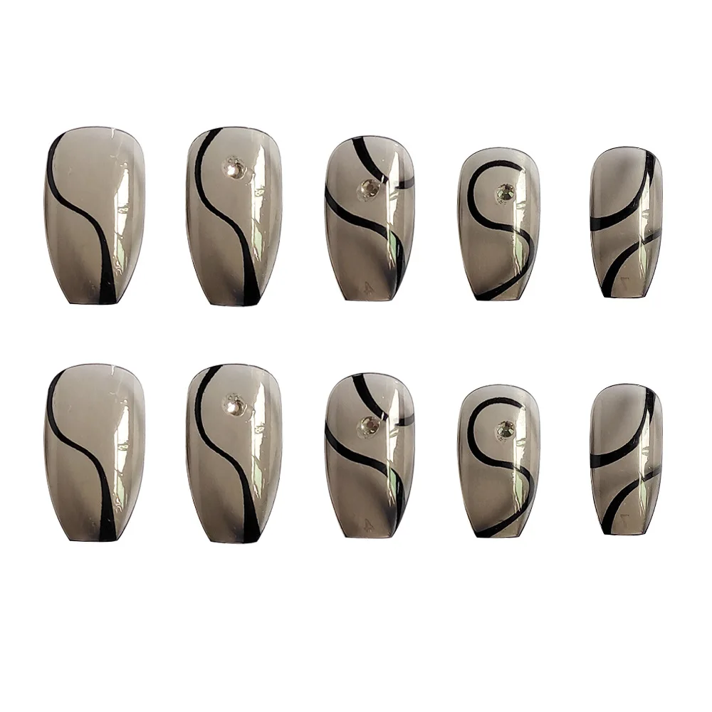 24pieces/box Wholesale Finger Nails Artificial Fingernails Coffin Wave Impress Press On Nails Short