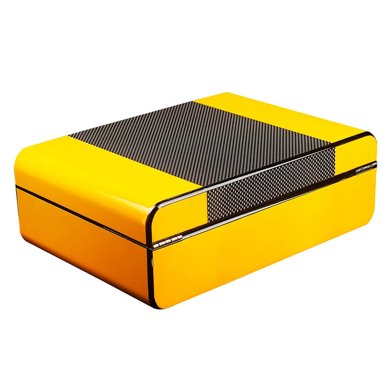 
Yellow Mini Spanish High Gloss Carbon Fiber Cigar Humidor Cedar Wood Cigar Box 
