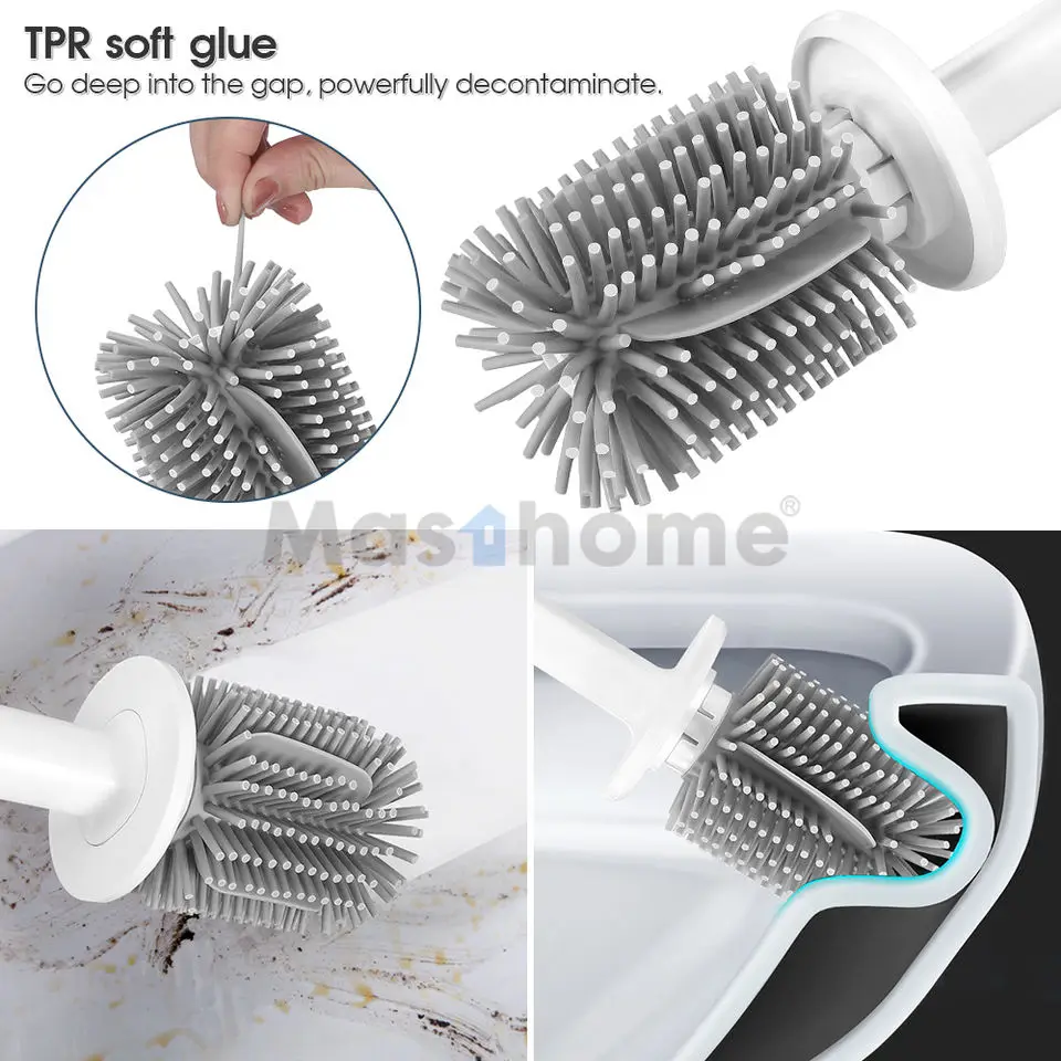 Masthome Custom Grey Disassembling Soft Tpr Bristles Soap Dispensing Toilet Brush (Tpr) Bathroom Cleaning Brush Toilet Brush