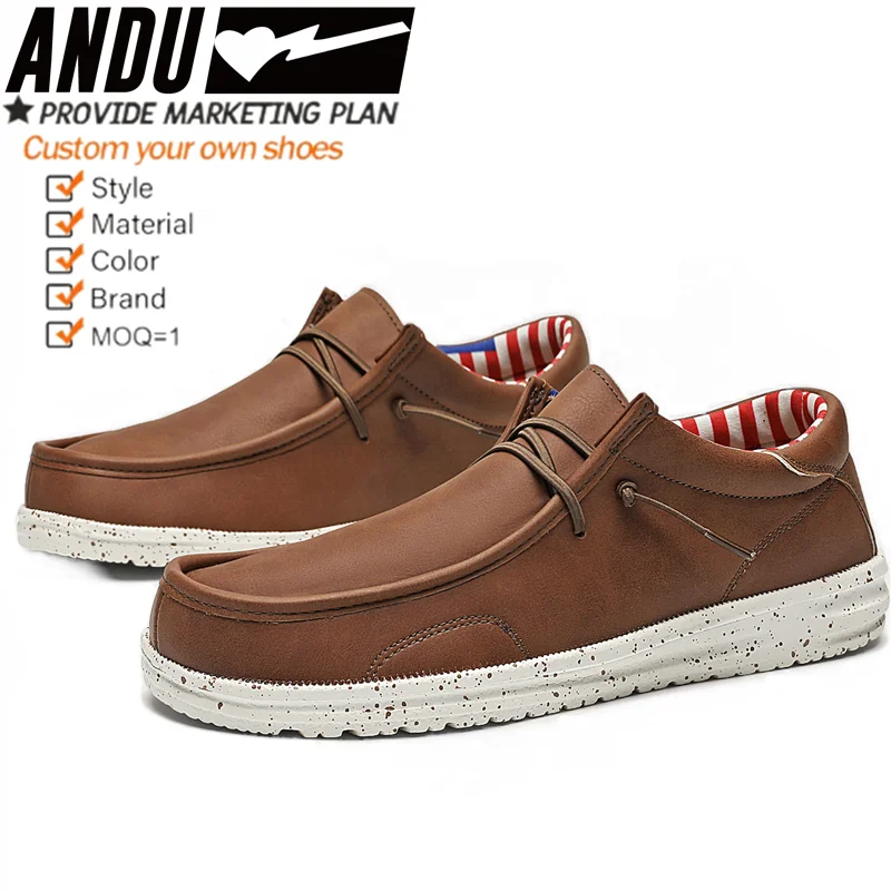 Wholesale Trendy Low Top Lazy Easy Wear Slip-on Boat Shoes Casual Loafers Men Genuine Leather Loafers Anti-Slip Casual Shoes