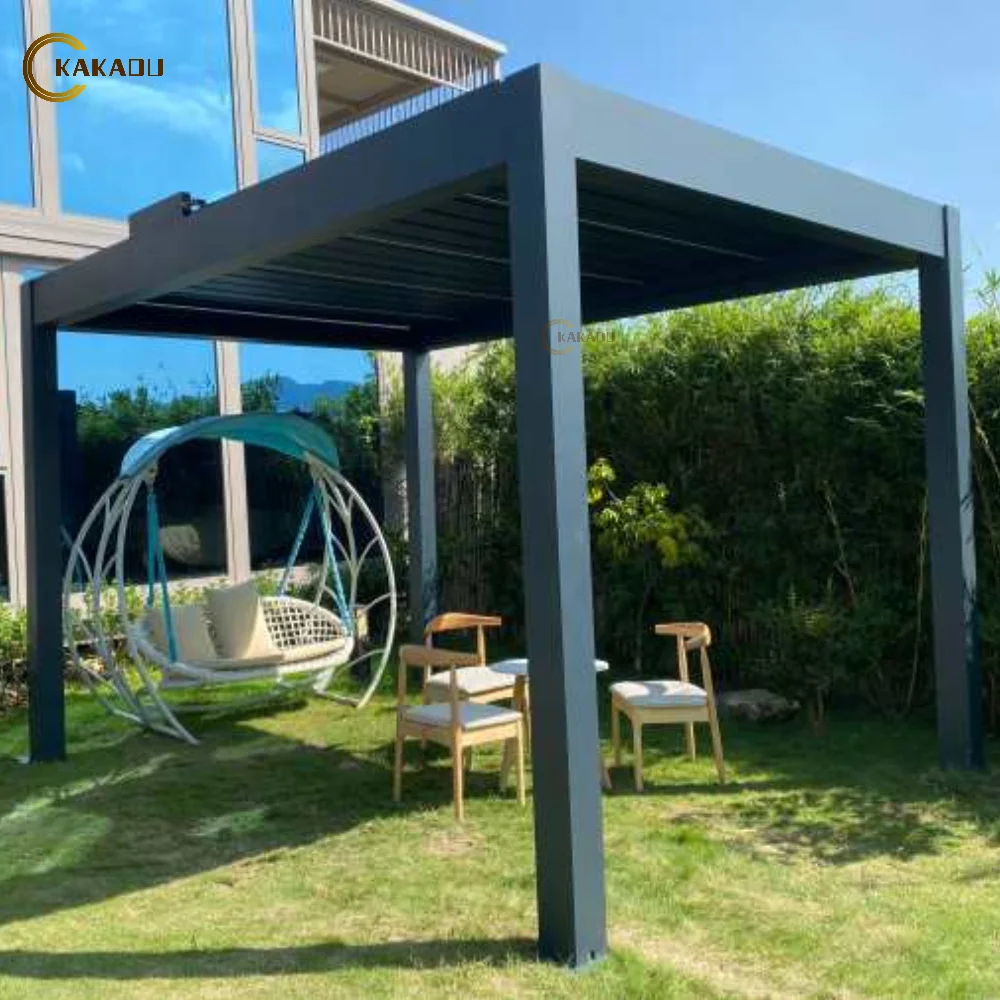 KAKADU Outdoor Waterproof Motorized Garden Gazebo Aluminum Pavilion with Pergolas Arbours & Arches for Garden Decor