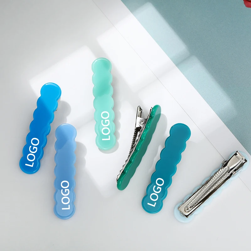 MiDairy CUSTOM LOGO 3000+ COLORS Acrylic Acetate Scallop Shell Shaped Wave Simple bar Hair Grips Side Clips Snap for Kids Girls