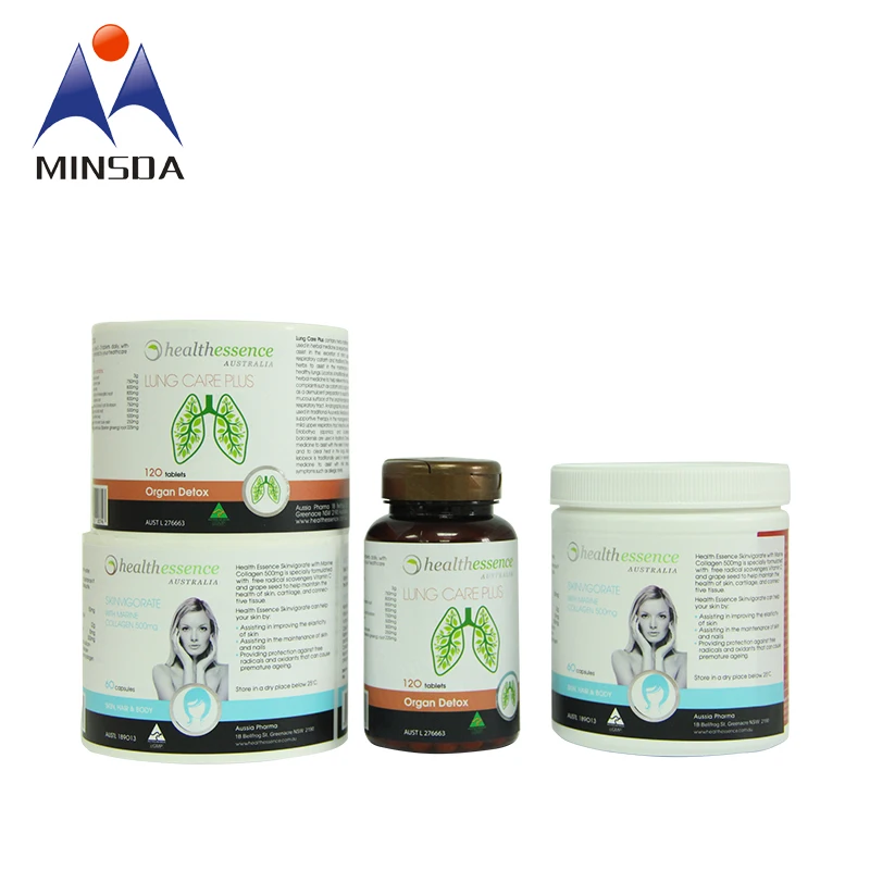 Custom Medicine Health Products Label Printing Glossy Nutrition sticker, Supplement Pharmaceutics White Packaging Bottle Labels