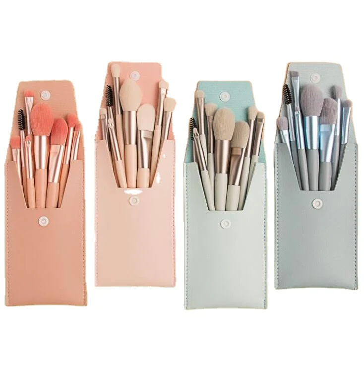Wholesale Professional 8PCS Classic pink Makeup Brushes With Travel Portable Bag Cosmetic Brush Set