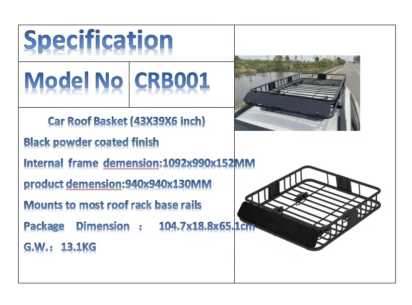 43X39X6 inch CAR Roof Rack Basket Rooftop Cargo Carrier Car Top Luggage Holder Universal for SUV Cars
