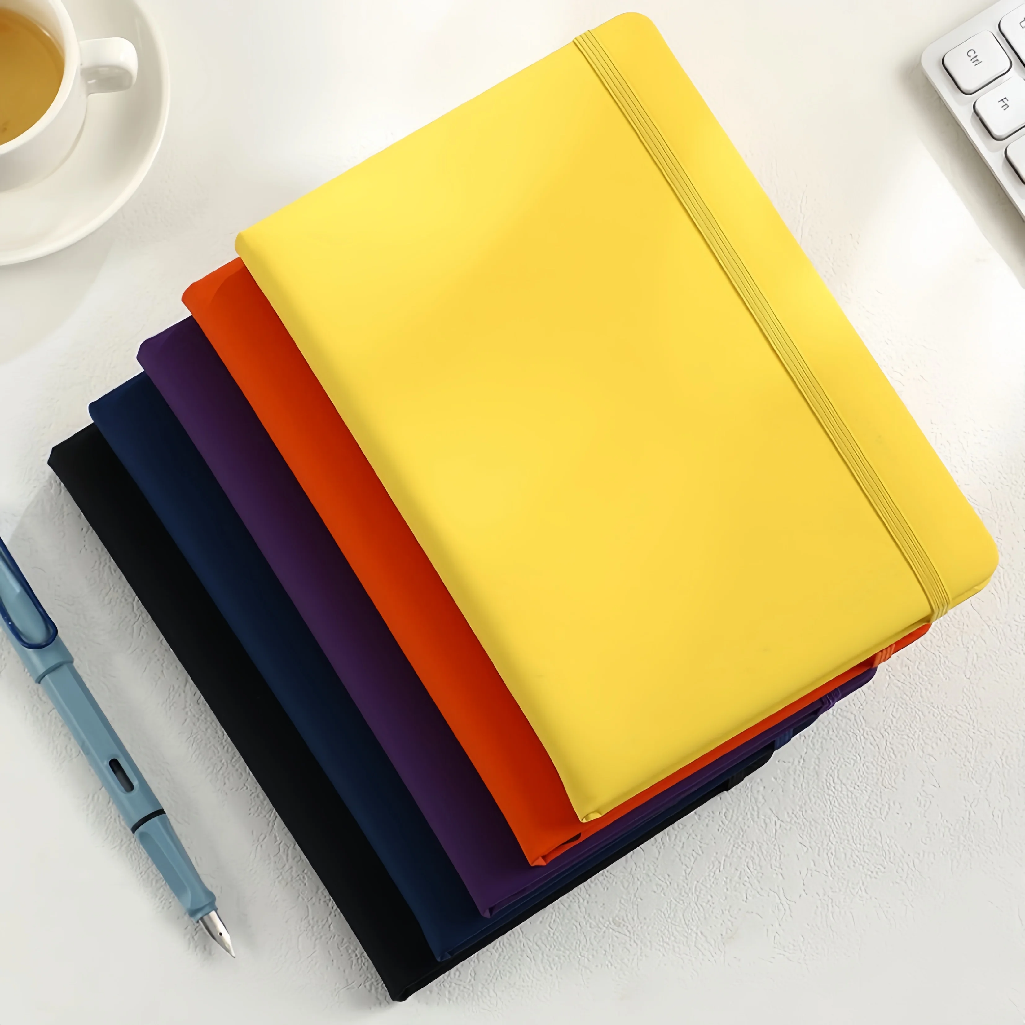 Promotional Customized Logo Printing Aesthetic Dot Grid Lined Jotter Diary Business Pu Leather Hard Cover Notebook With Bandage