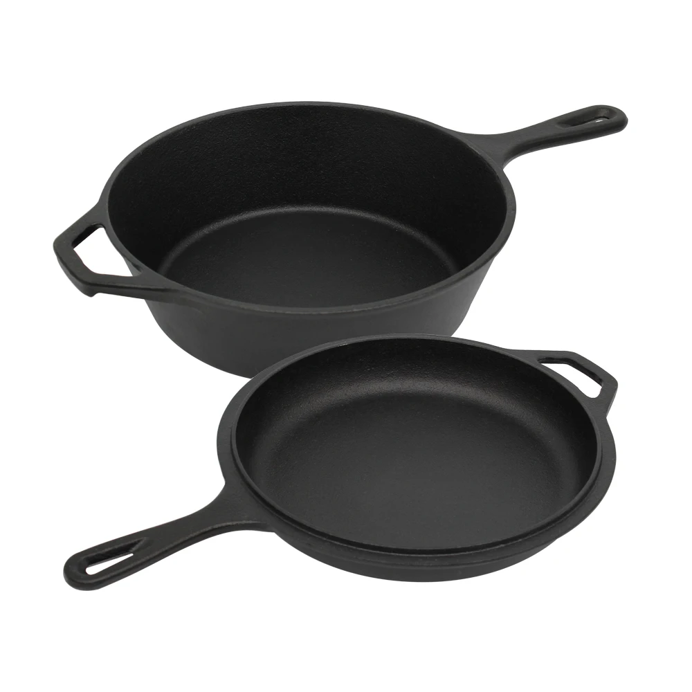 3QT Dutch Oven with Skillet Lid High Quality Cookware 2-In-1 Combo Cooker Non Stick Casserole Pre-Seasoned Cooking Pot Set