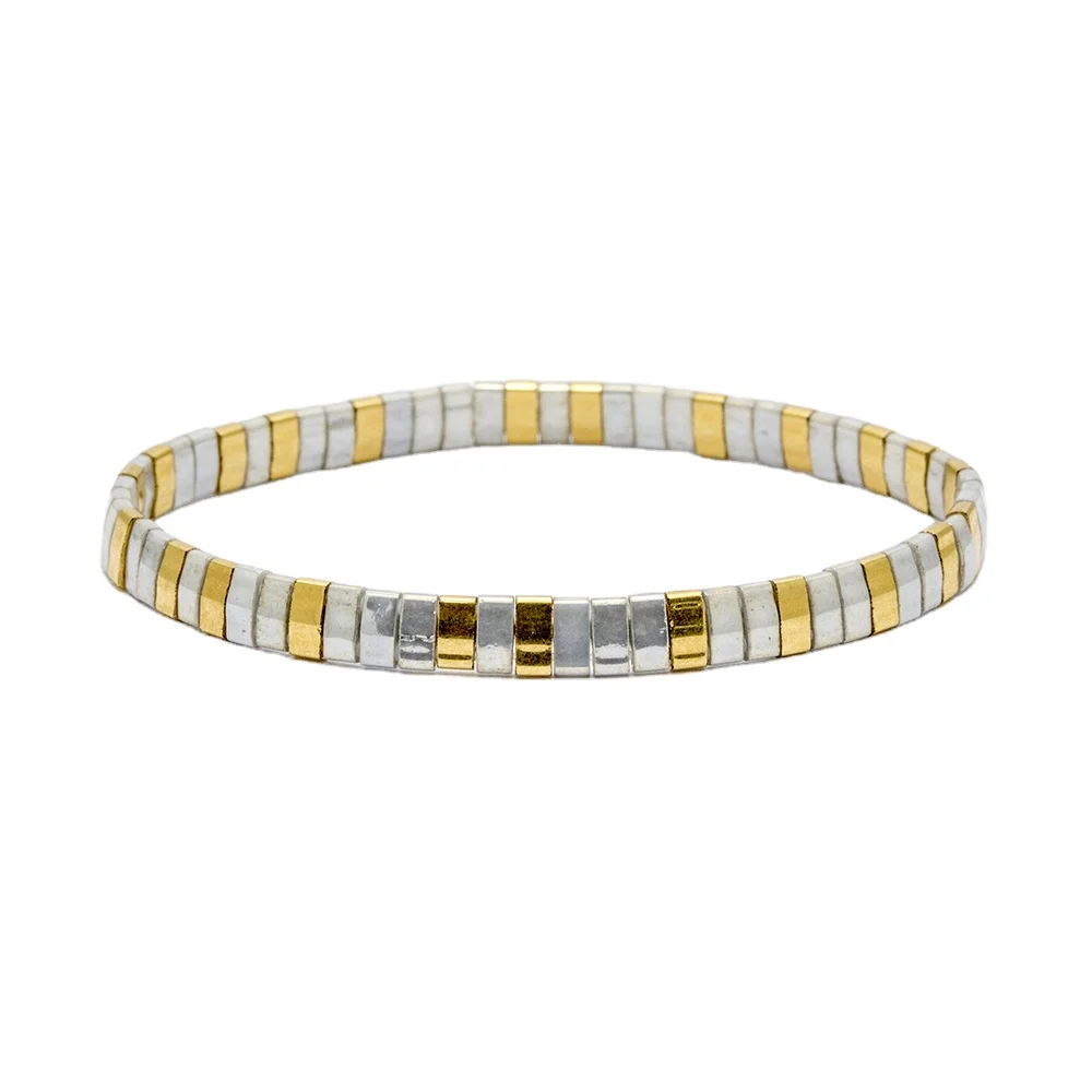 Ins Best Selling Bohemian Matte Series Friendship Glass Square Beads Stretch Handmade Miyuki Tila Beaded Bracelet