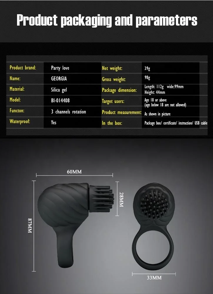 High quality silicone soft comfortable safe vibrating head rotation penis ring for men