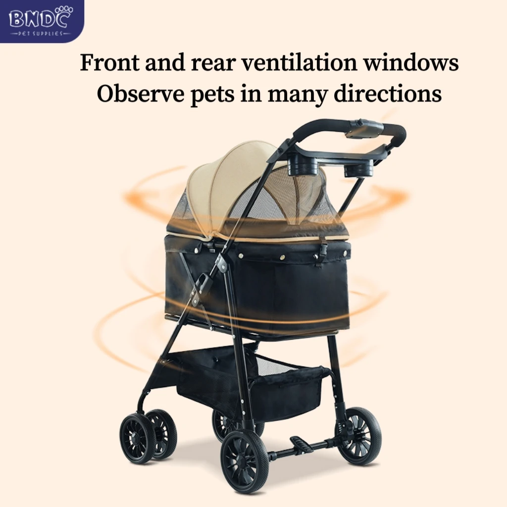 Can be folded by  only one hand 4 wheels fold luxury pet dog stroller for outdoor travel  with your pets