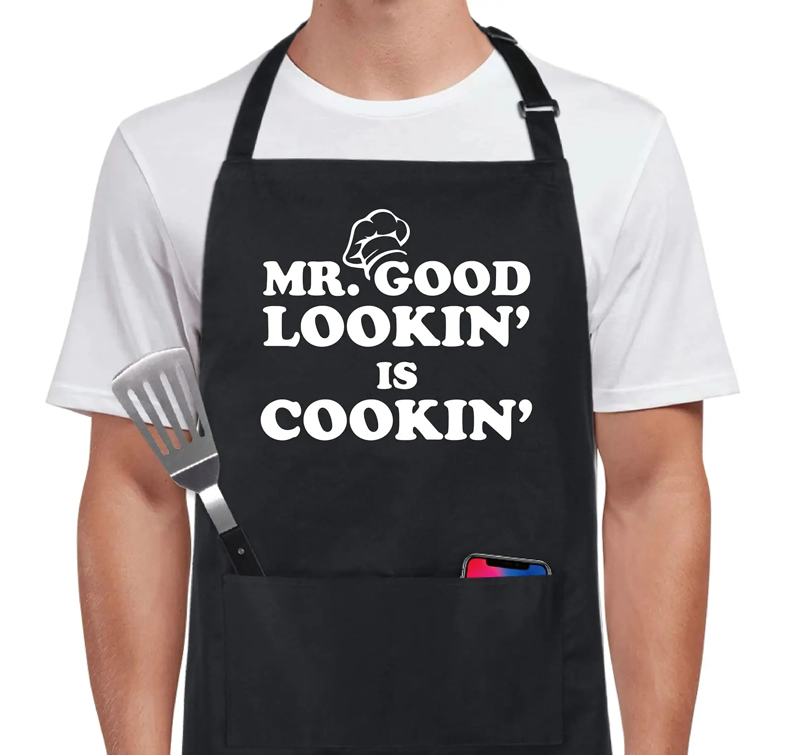 Funny Aprons The Grillfather with 2 Pockets BBQ Grilling Adjustable Bib Apron Gifts for Men Dad Father Grandpa