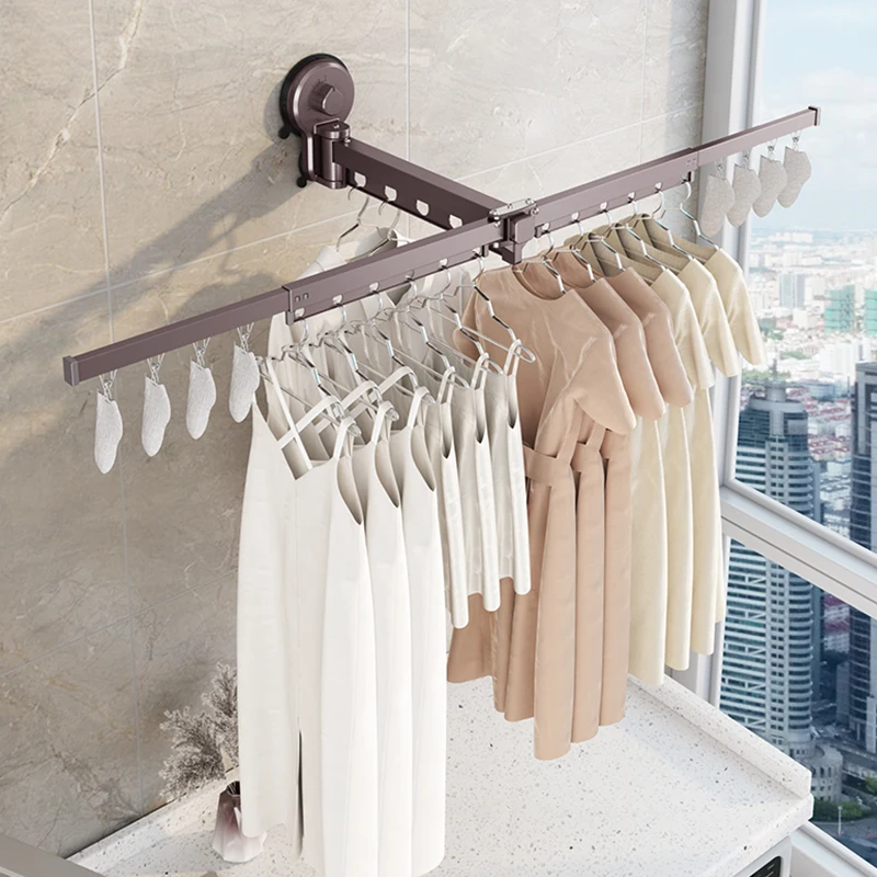 Wall Mounted Folding Clothes Racks Vacuum Suction Cup Laundry Clothes Drying Rack Aluminium Racks