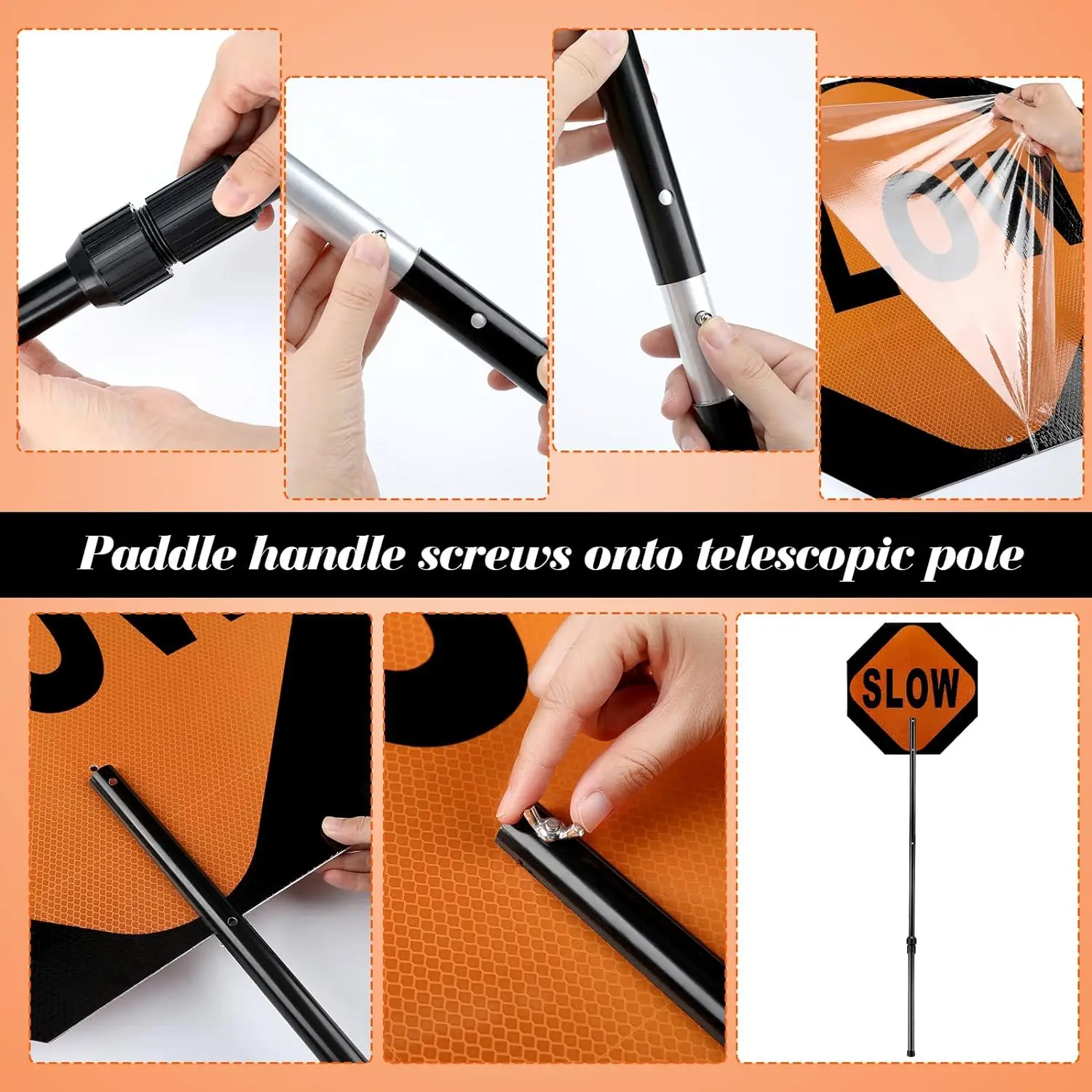 Telescopic Stretchable Staff Double Sided Stop/Slow Guard Paddle Honeycomb Reflective Road Stop Signs
