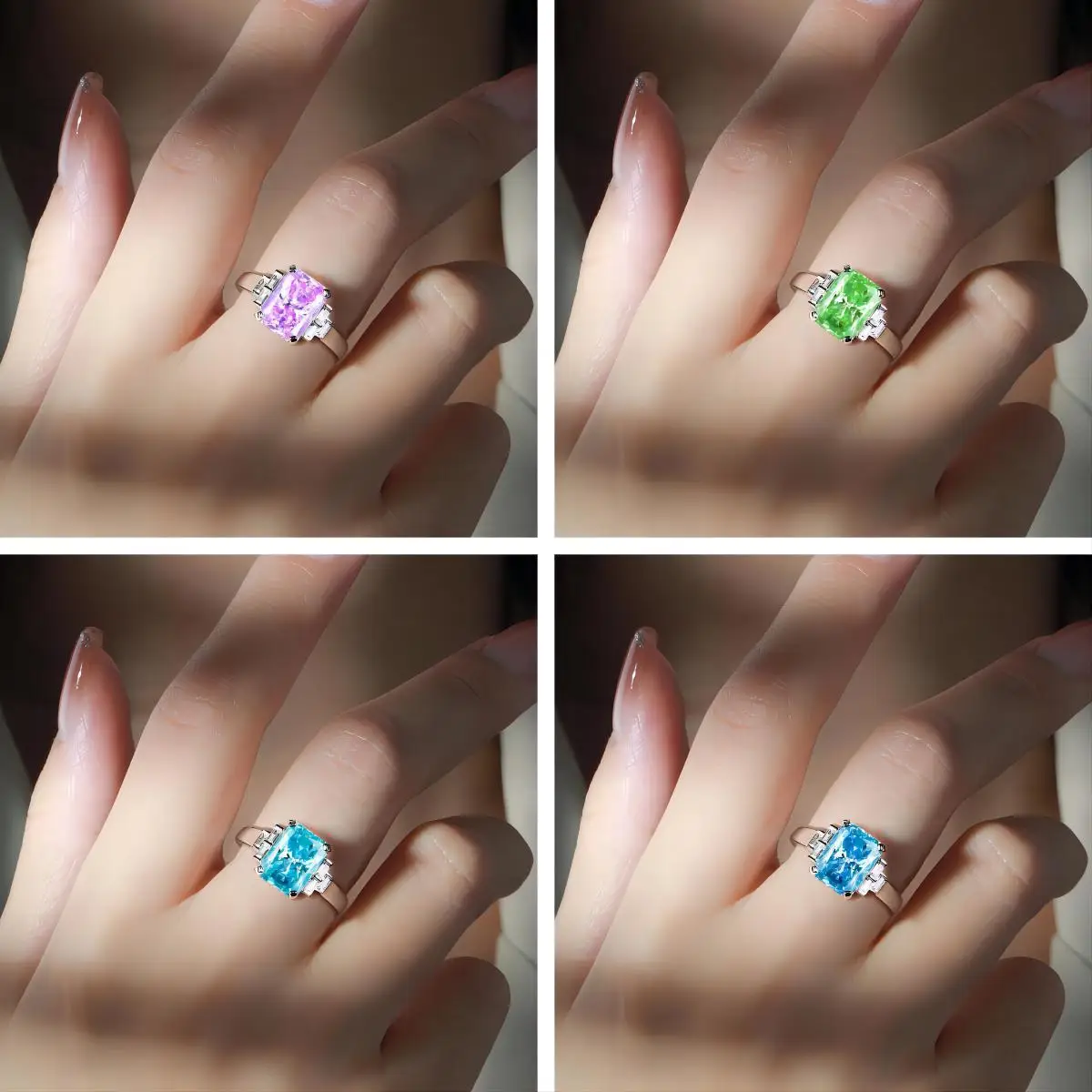 Fashion S925 Silver Birthday Party Wedding Ring Baguette Band Shiny Cut Diamond Zirconia 925 SIlver Women Rings