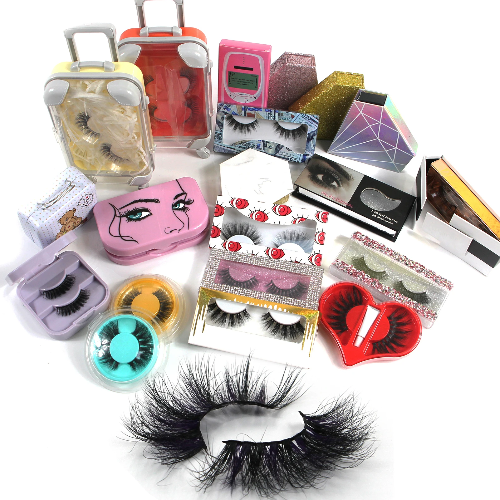 
Free Sample Private Label Custom Logo Round Suitcase Lash Case Box Eyelash Packages 