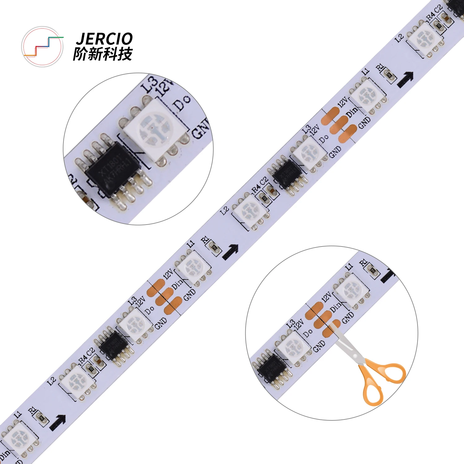 Jercio SM16703 / WS2811 / UCS1903 / XT1801 SMD5050 DC12V External IC RGB Flexible LED Strip 60leds/m for decorative Lighting
