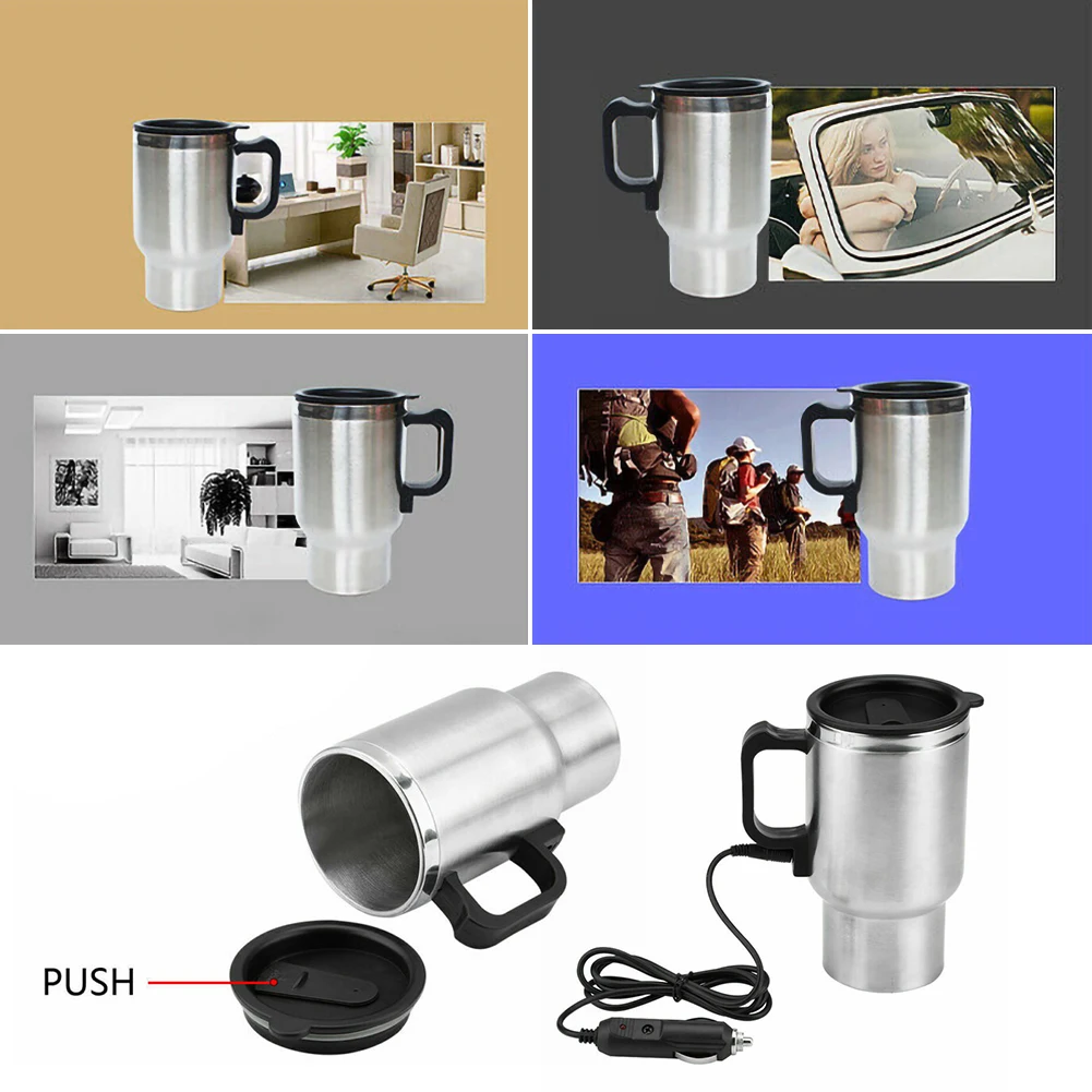 500ml automobile cigar lighter charger Heating Kettle power Stainless Steel Cup Travel Coffee Tea Heated mug