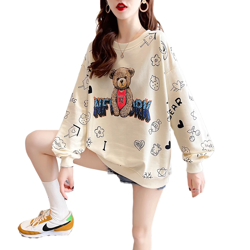 25% cotton bear sweater women 2021 new style explosive style loose Korean version of the spring and autumn thin style trendy ins