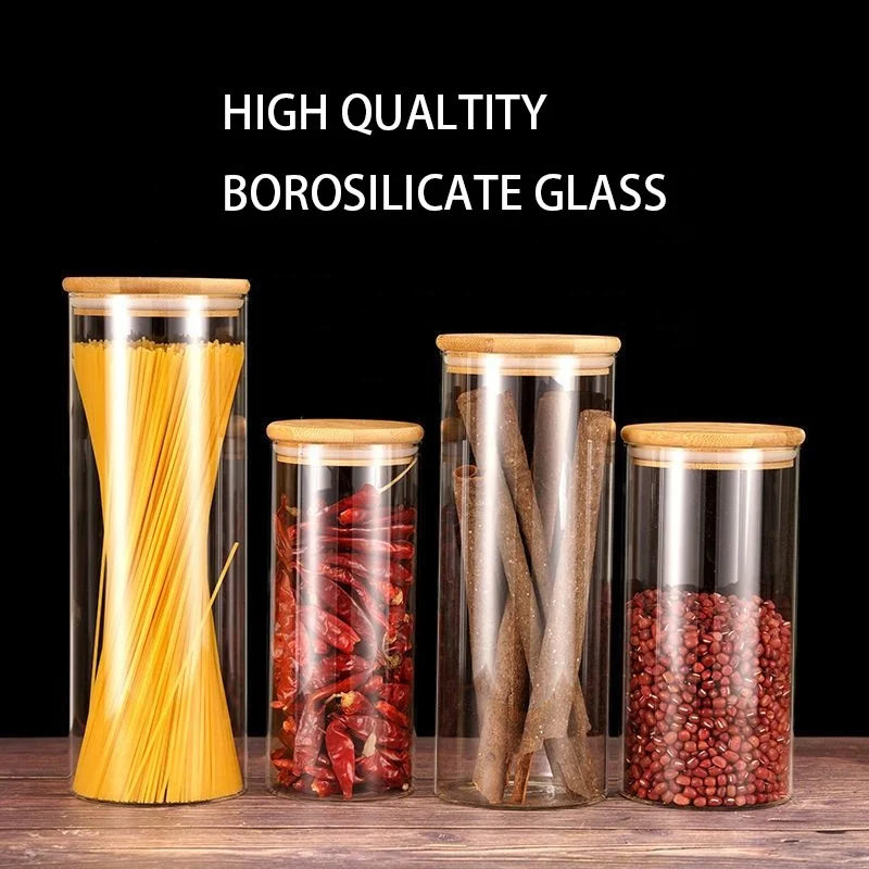 Airtight Canister Storage Jar Bamboo Lid Jar Candy