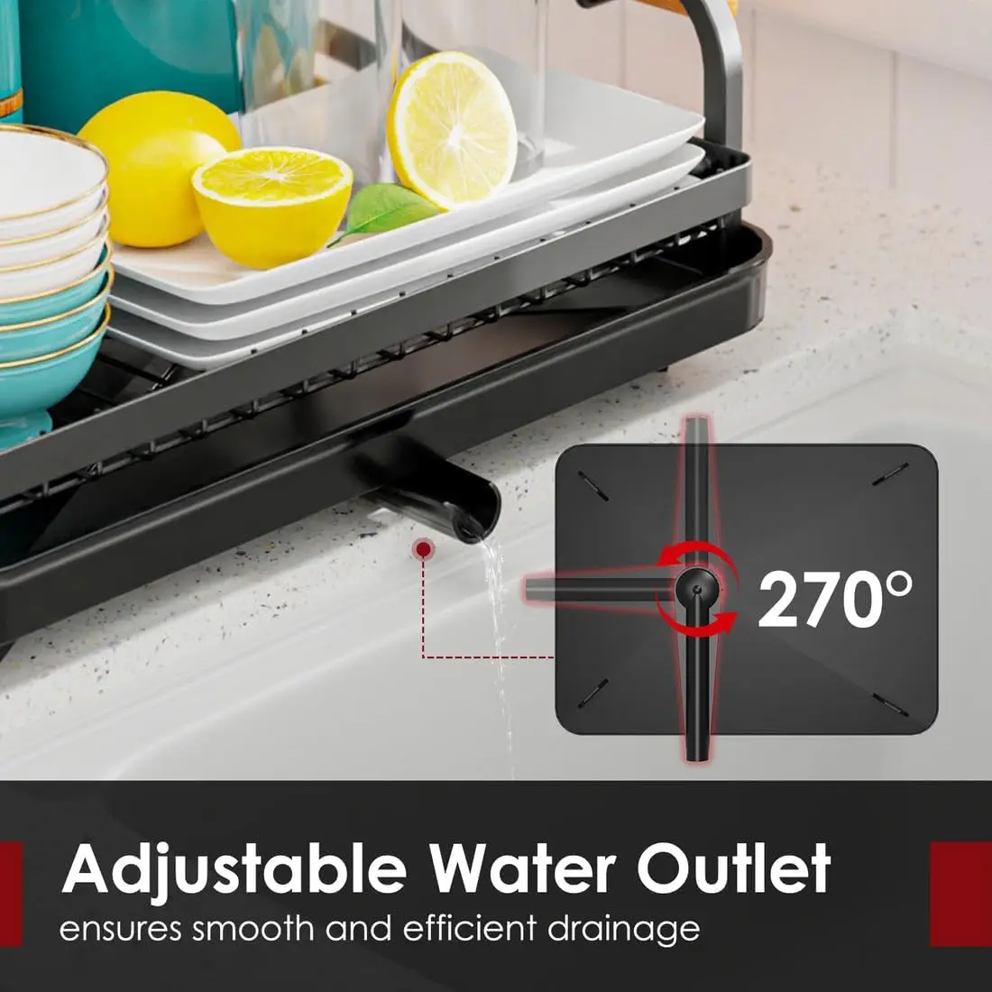 2 Layer Large Capacity Rustproof Space-Saving Multipurpose Dish Drying Rack for Countertop Kitchen Counter with Utensil Holder