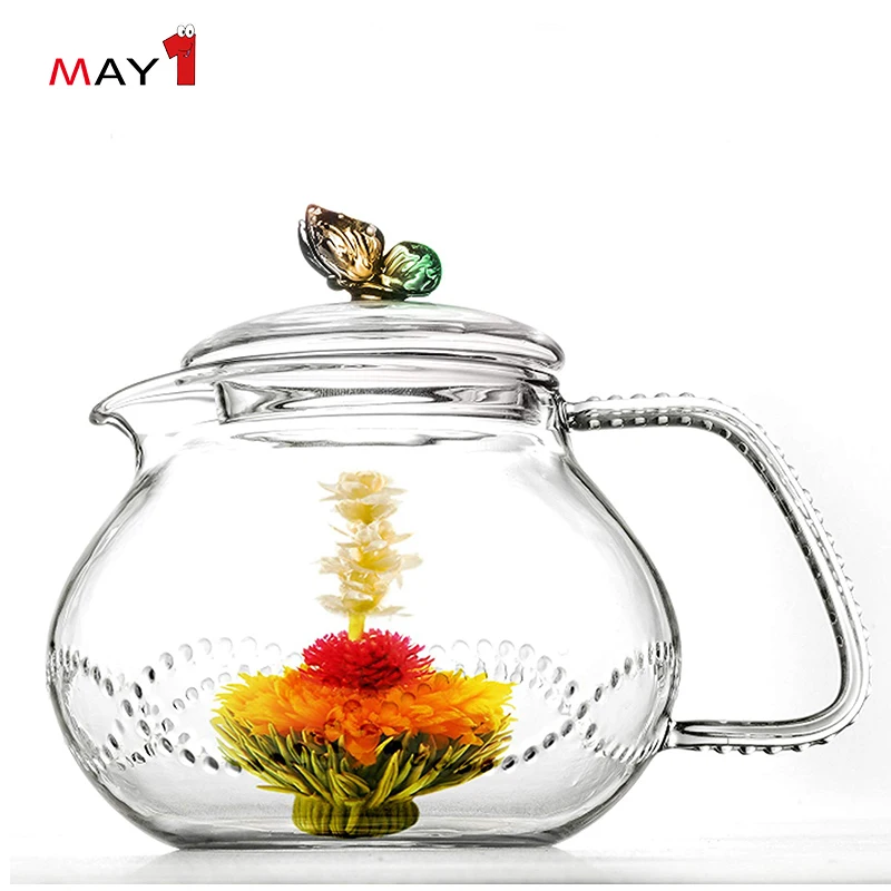 
funky style lovely for hot and cold filter tea borosilicate glass teapot 