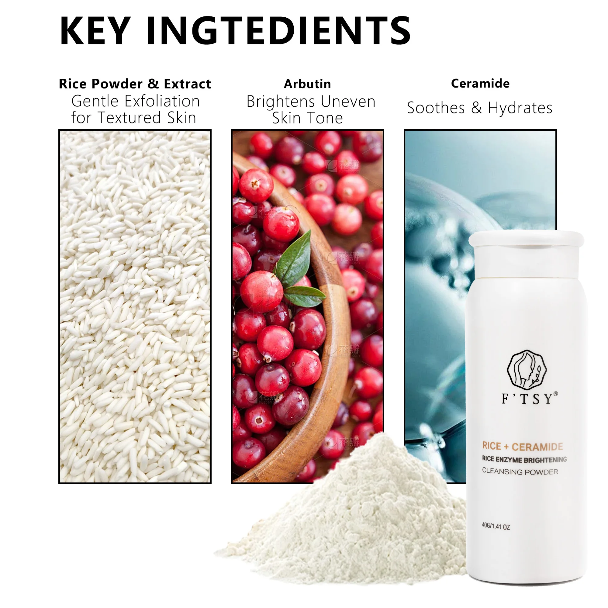 Private Label Rice Enzyme Powder Cleanser Exfoliating Gentle Soft Skin Facial Wash For Sensitive Skin