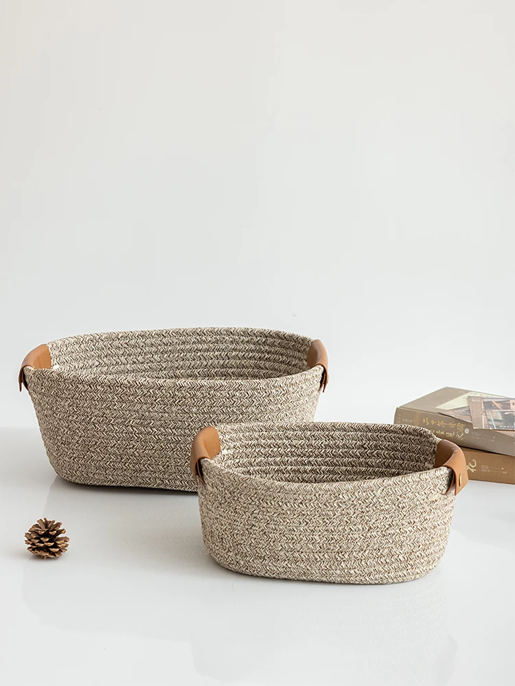 Solid Color Cotton Woven Storage Basket Collapsible Desktop Storage Bucket Cosmetics Storage Basket Snack Basket