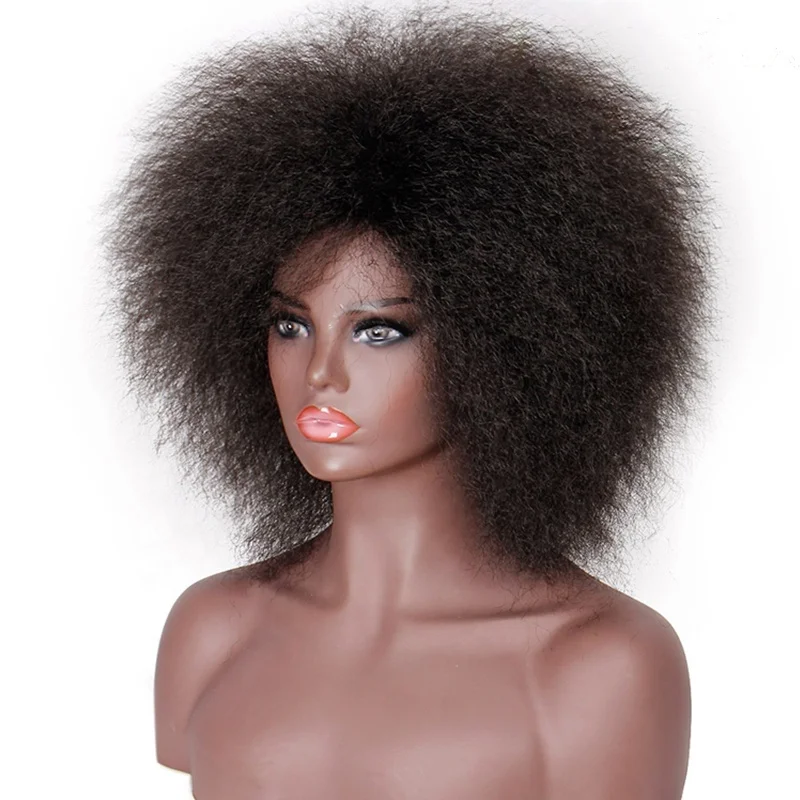 Hot Selling  Kinky Curly Machine Made Synthetic Hair Wig Machine Made Fiber Synthetic Hair Wig