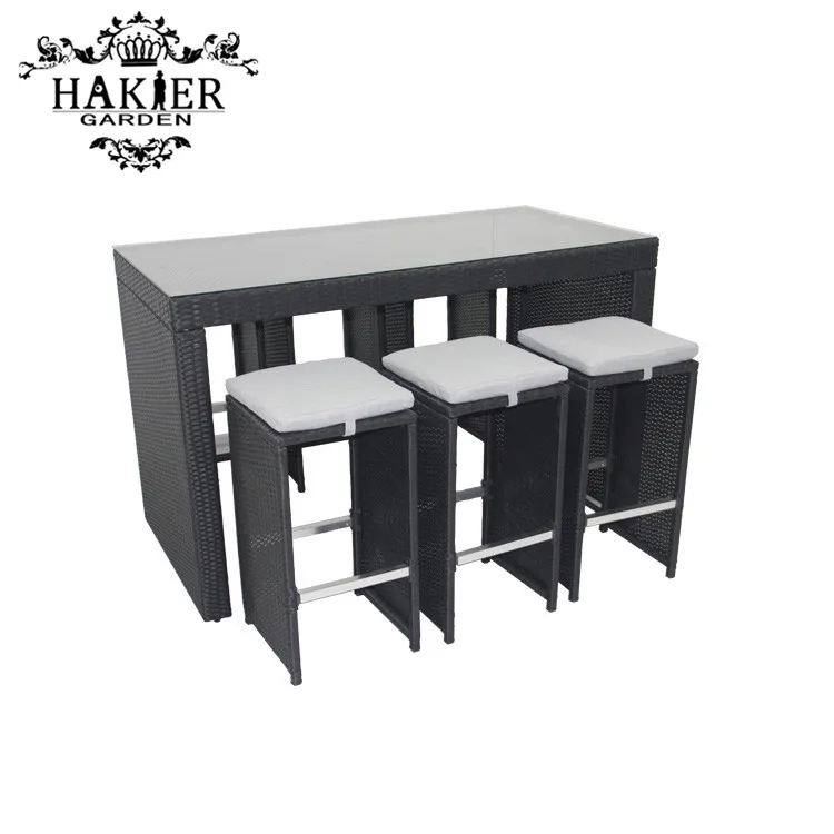 Уличные садовые алюминиевые барные стулья из ротанга, табурет и высокий барный стол