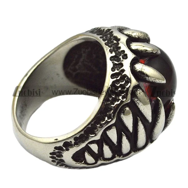 Customization Unique Design Denttooth Toothed Big red ruby Rhinestone Stone Ring