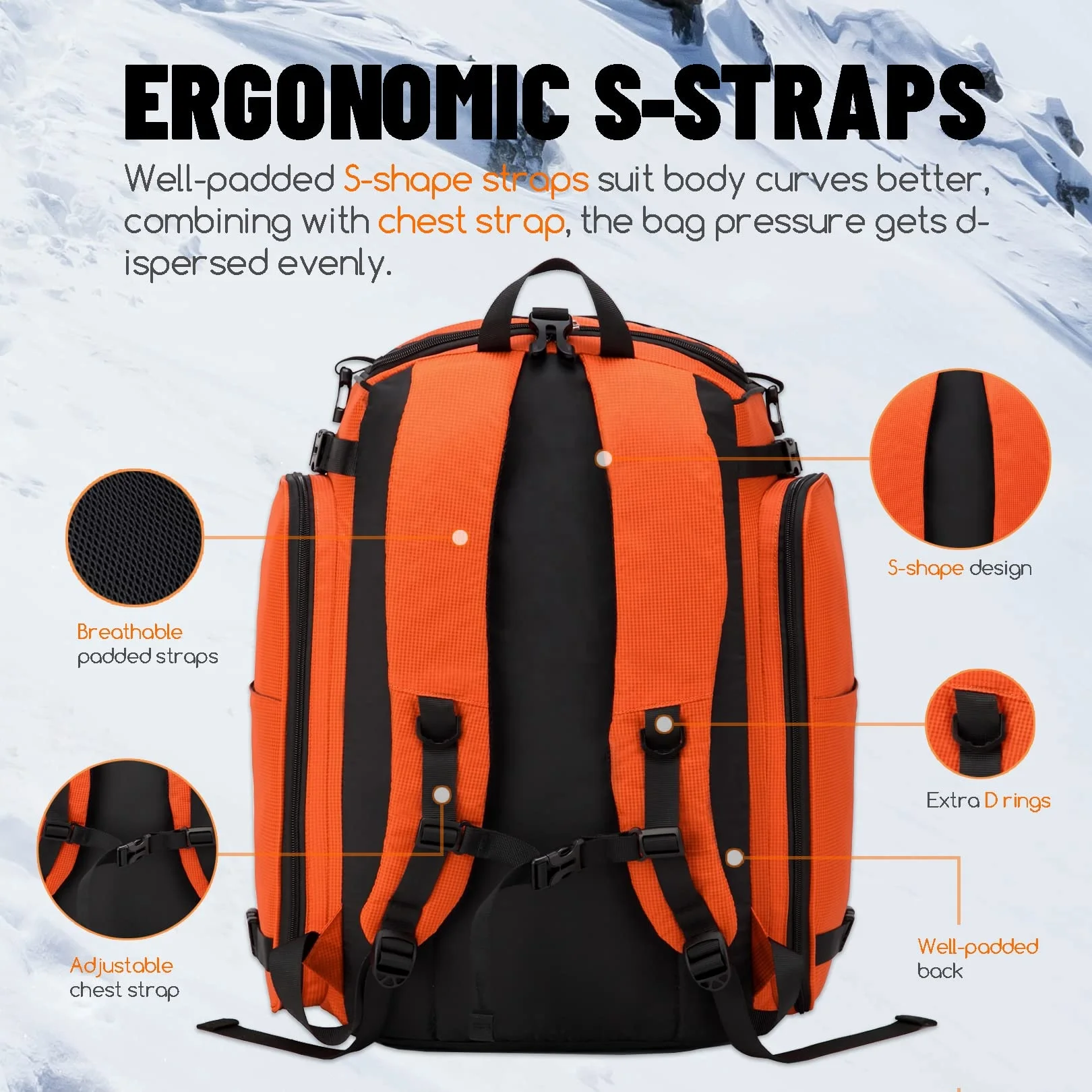 50L Large Capacity Ski Boot Bag for Skate Helmet Jacket Skis Snowboard Accessories Travel Backpack for Skiing